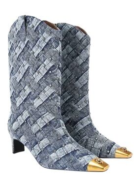 Kurt Geiger Regent Snip Toe Crystal Detail Denim Boots Sz US 9 (40) EUC